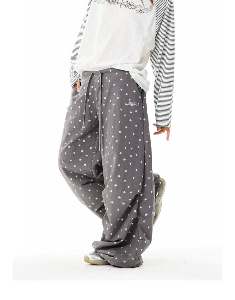 Allover Star Print Wide-Leg Pants