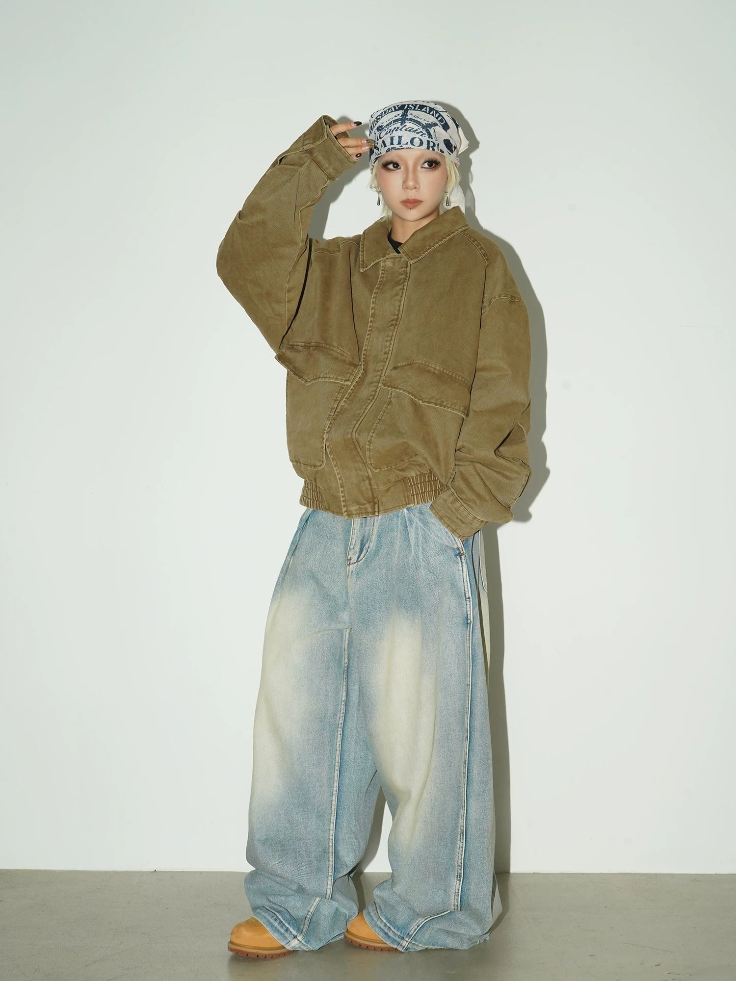 Washed Drape Wide Leg Denim Jeans