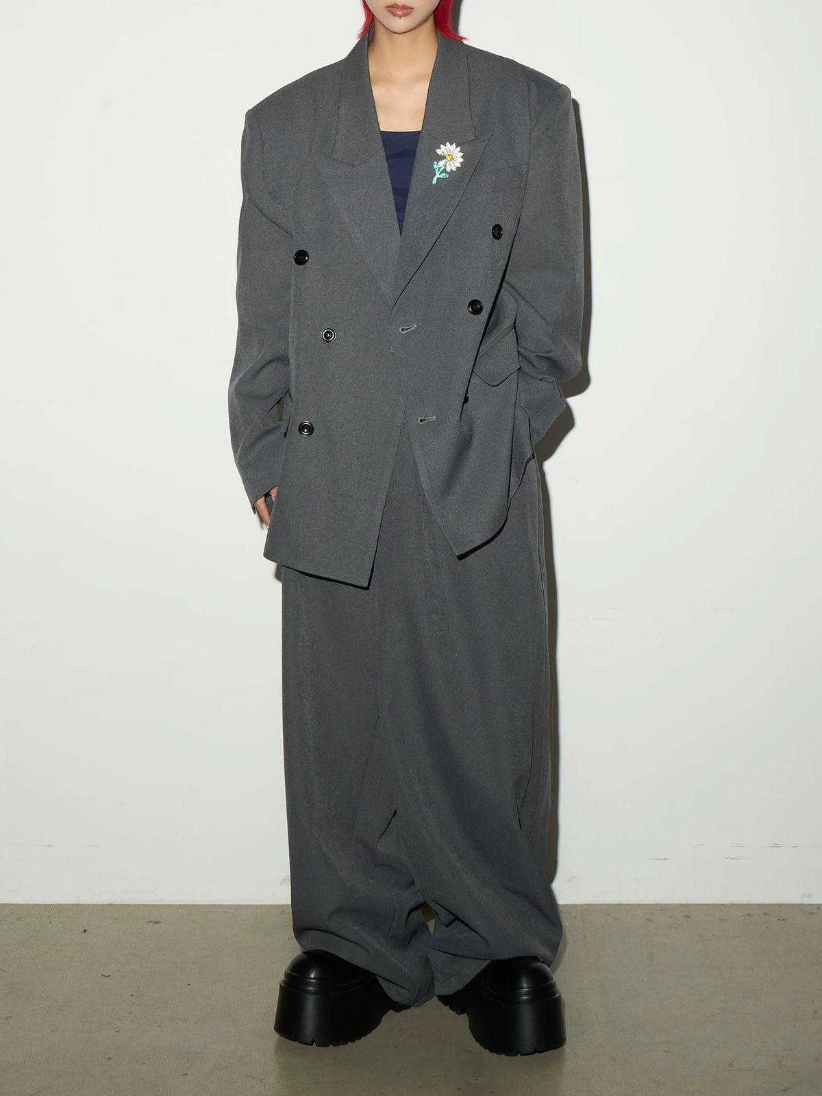 Daisy Brooch Double-Breasted Tailored Jacket & Straight Trousers Setup