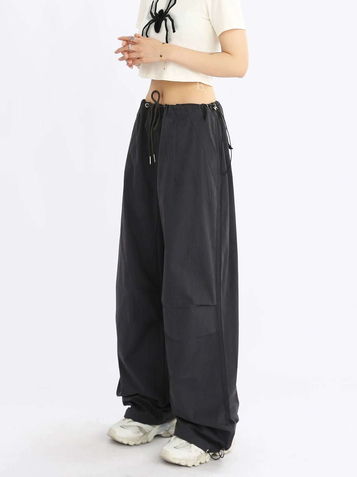Wide-Leg Drawstring Cargo Pants