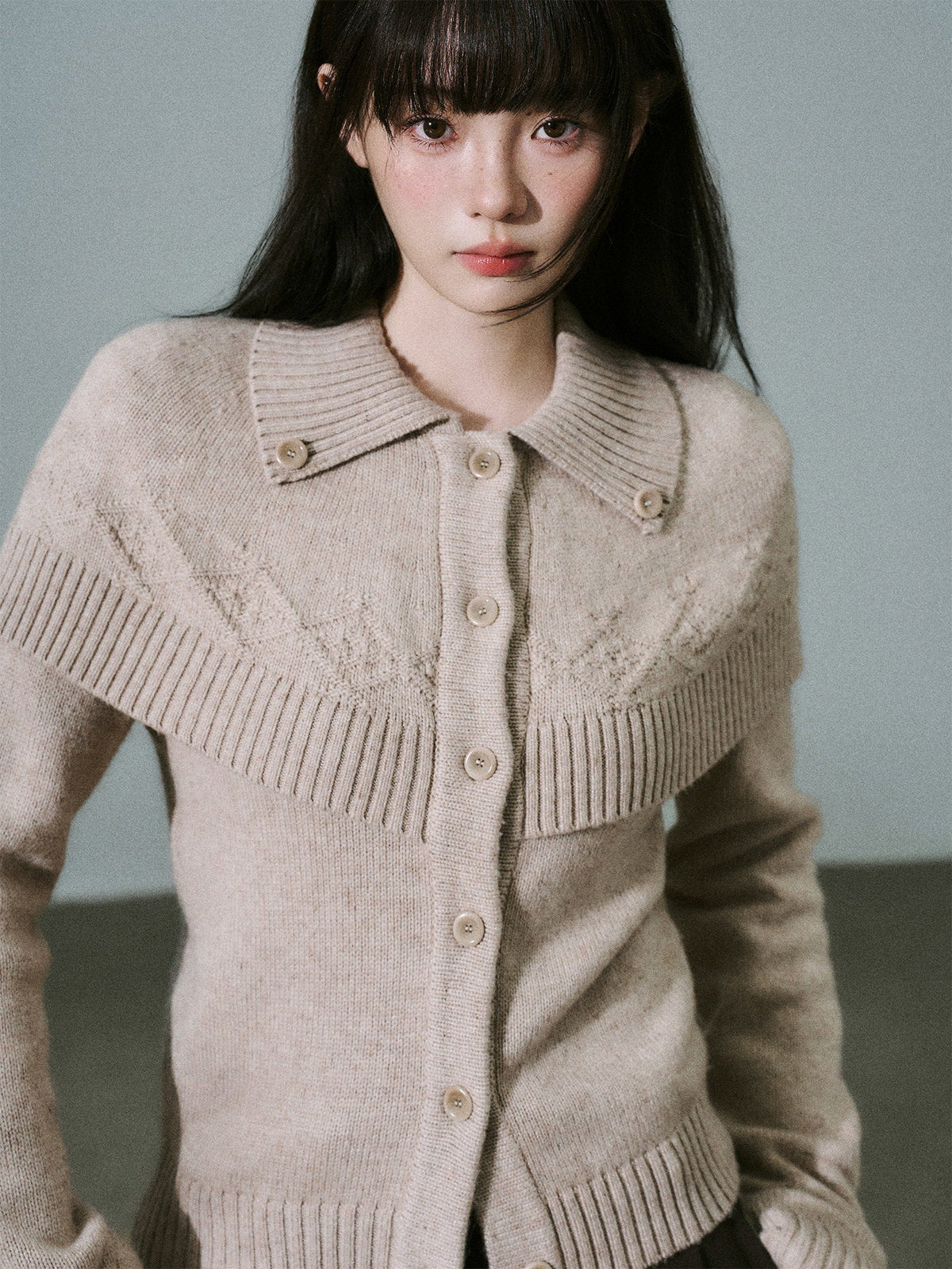 Cashmere Blend Cloak Graphic Knit Cardigan