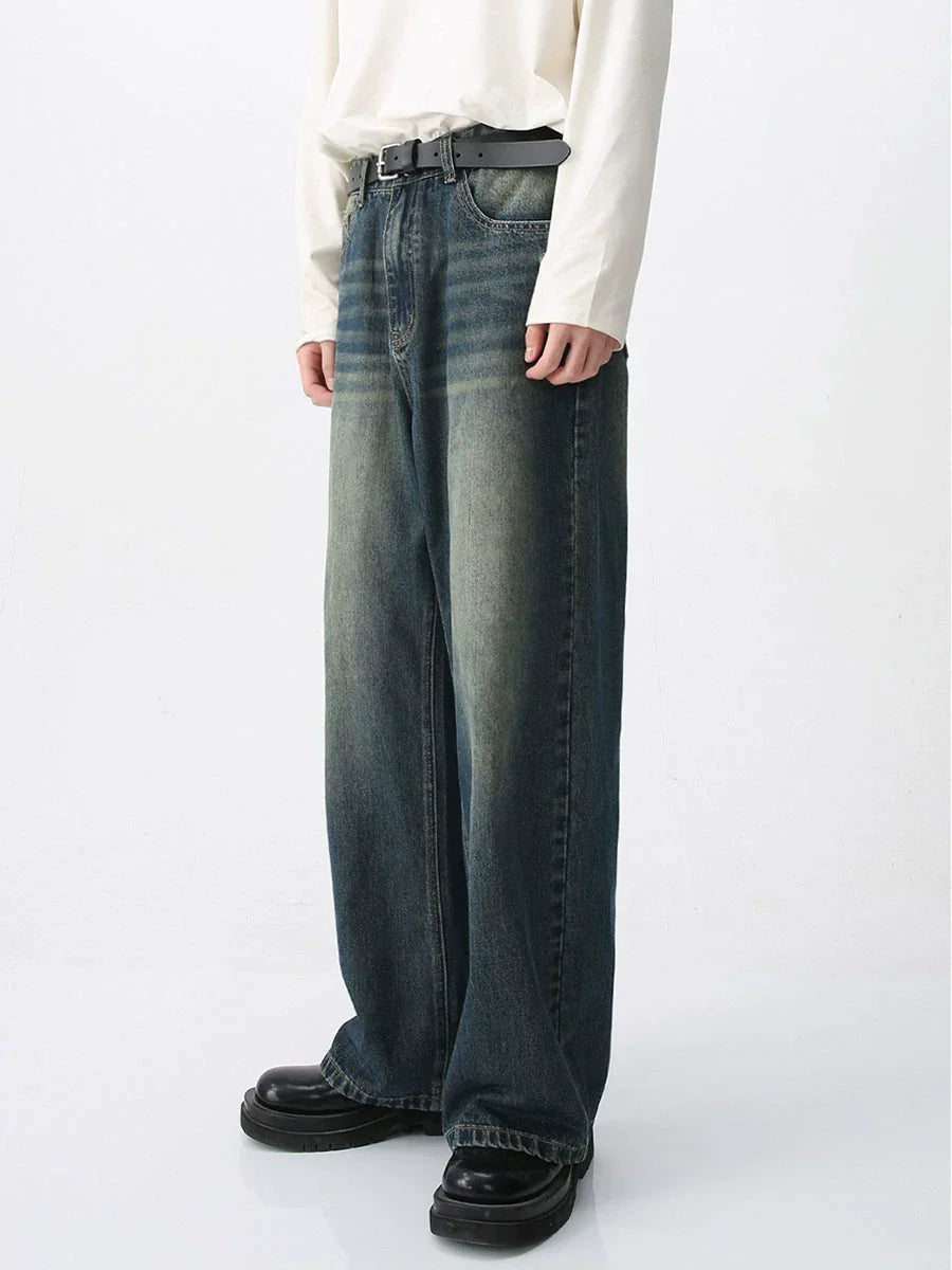 Wash Denim Jacket & Wide-Leg Straight Denim Jeans Setup