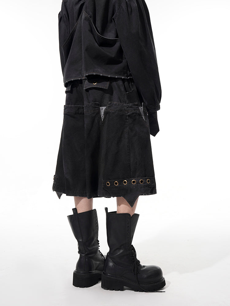 Large Pocket Denim Short Jacket & Wide-leg Short Setup