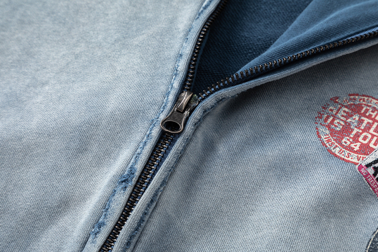 Washed Damage Print Boxy Zipper Hoodie