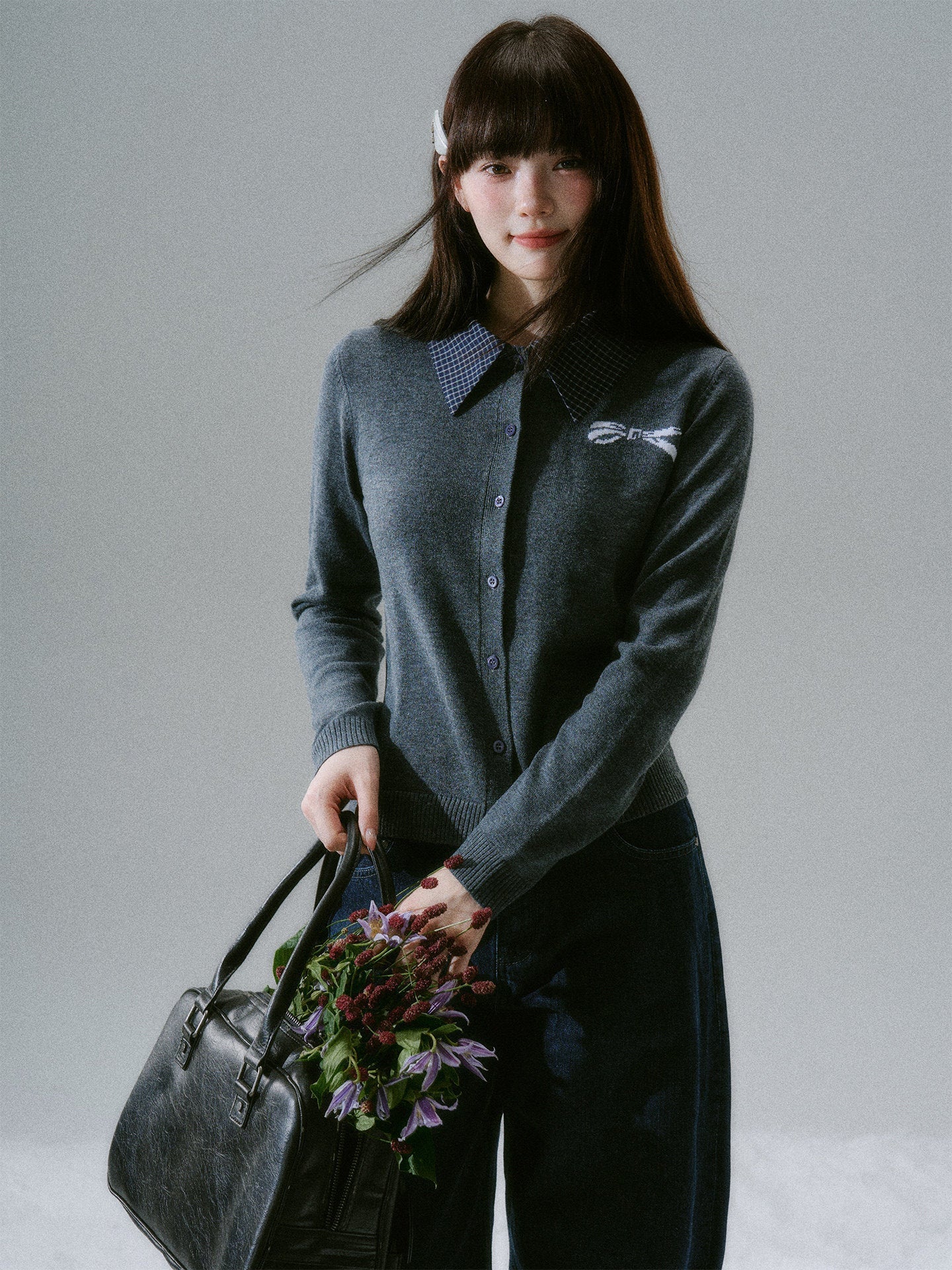 Shirt Collar Wool College Knit Cardigan