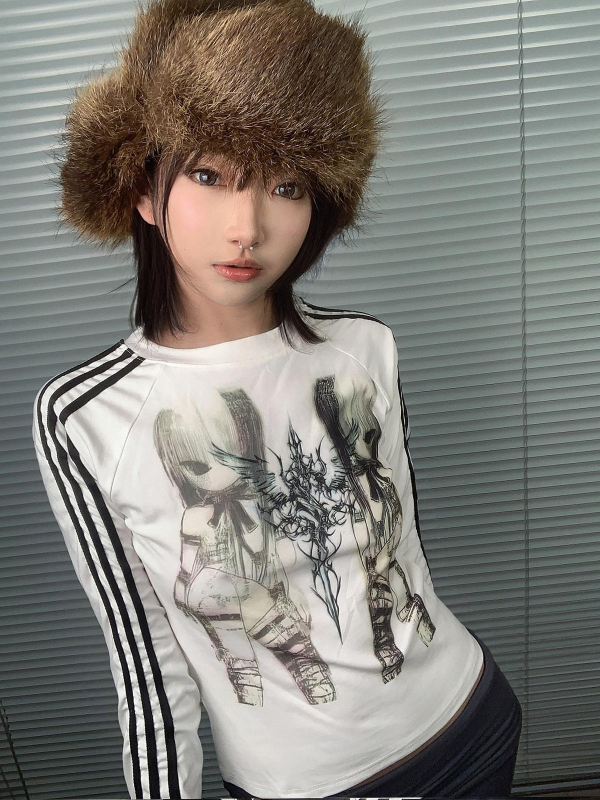 Rune Twin Girls Print Cotton Slim Long Sleeve T-Shirt