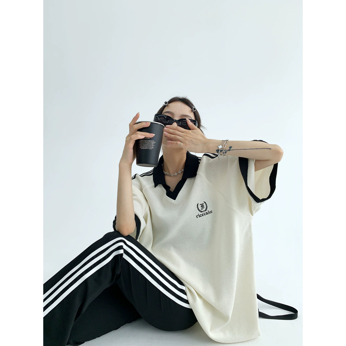 Oversize V-Neck Short Sleeve Polo Shirt