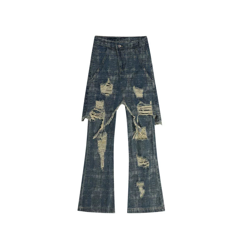 Washed Fake Two Pieces Layered Jeans