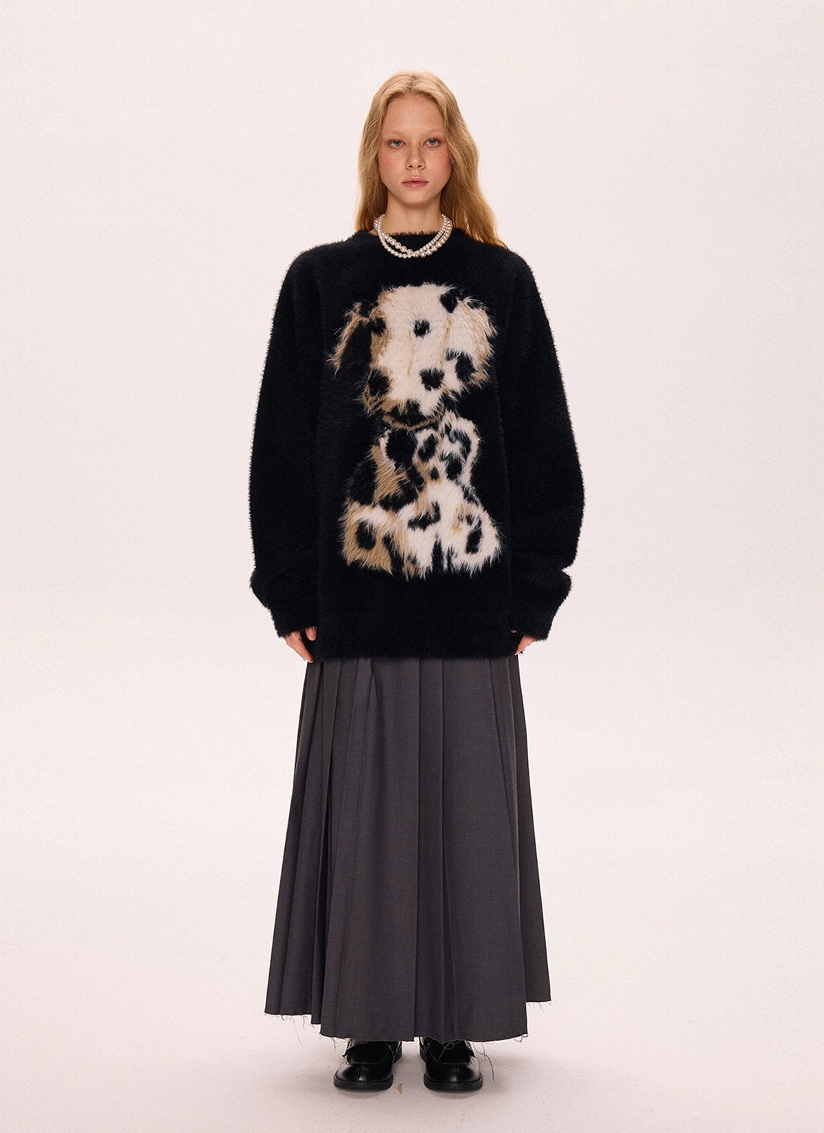 Fuzzy Dalmatian Print Sweater
