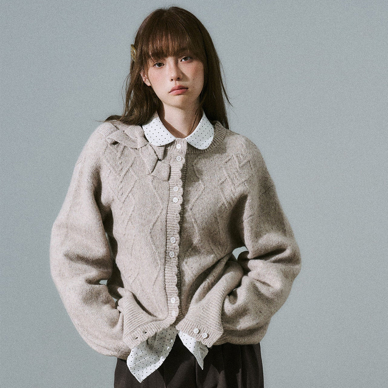 Moonlight Silhouette Bow Detail Wool Knit Cardigan