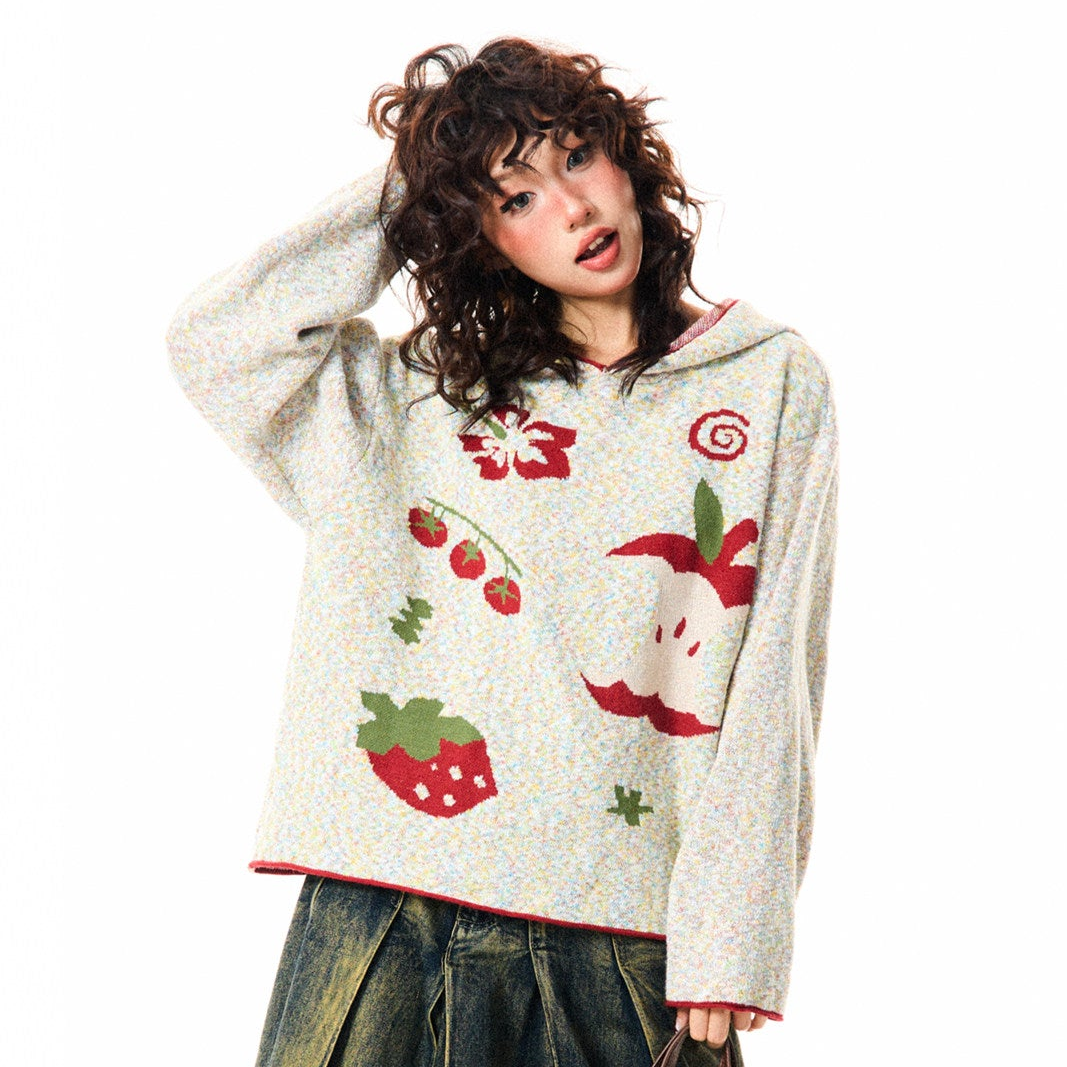 Fruit Pattern Knit Oversize Hoodie