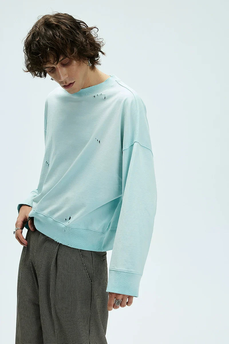 Damage Round Neck Large Silhouette Sweatshirt