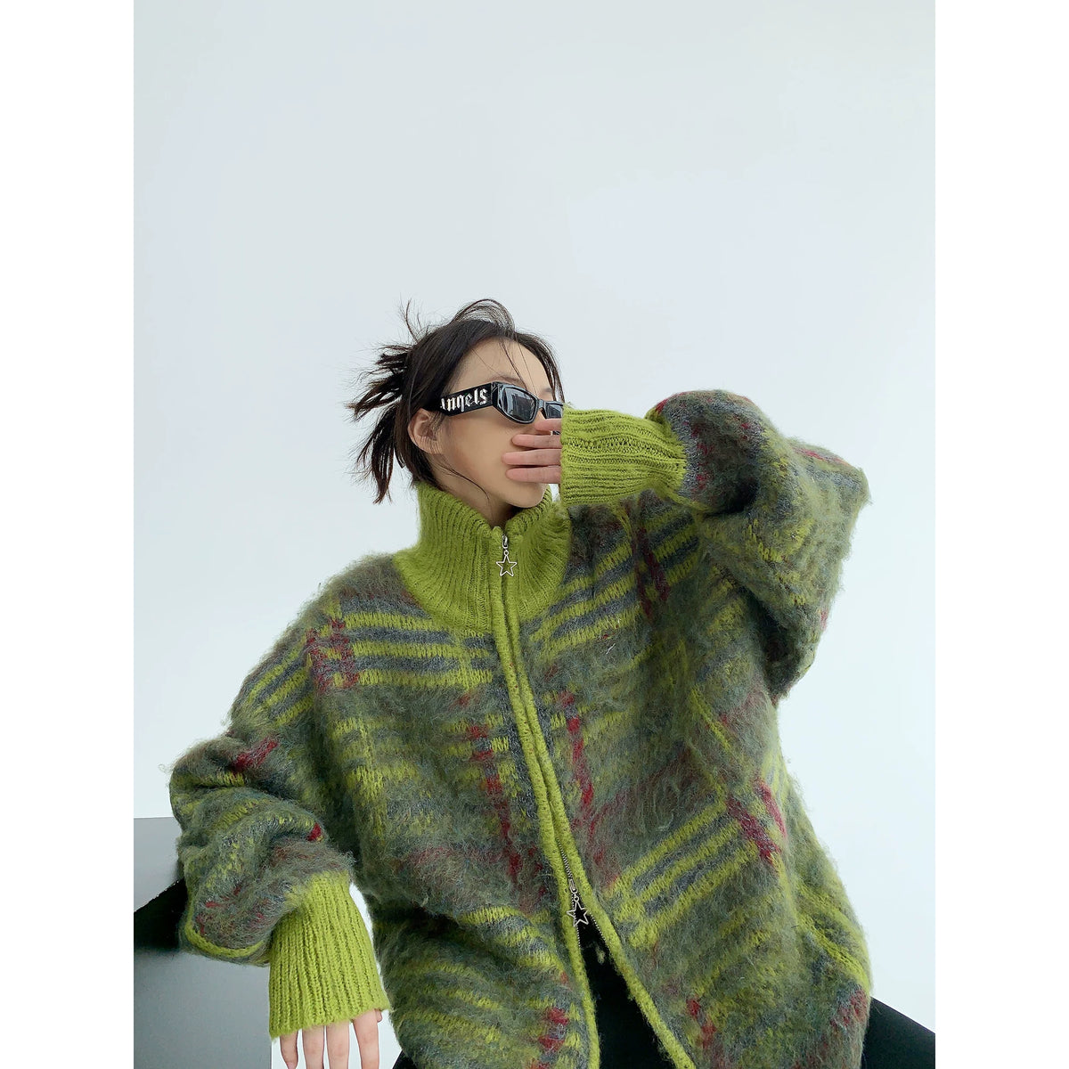 Oversized Double Zipper Knit Cardigan