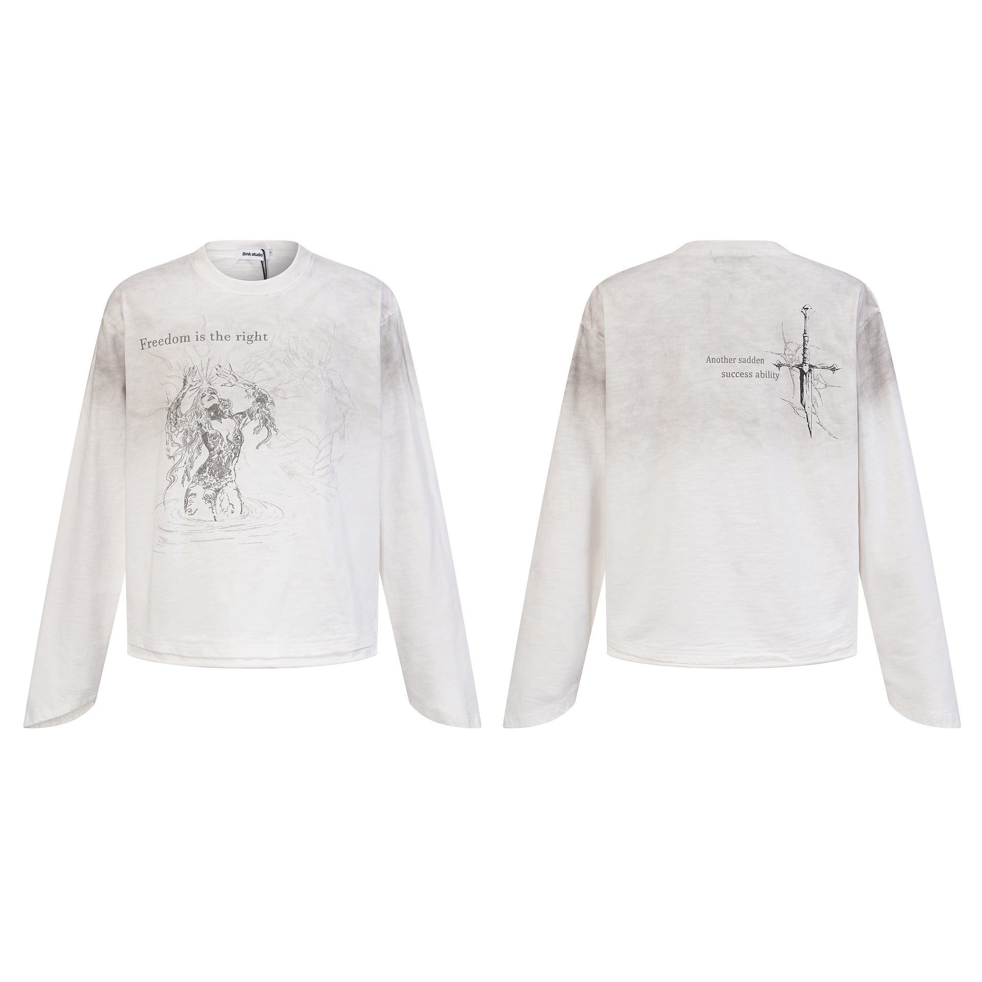 Graphic Print Wash Long Sleeve T-Shirt