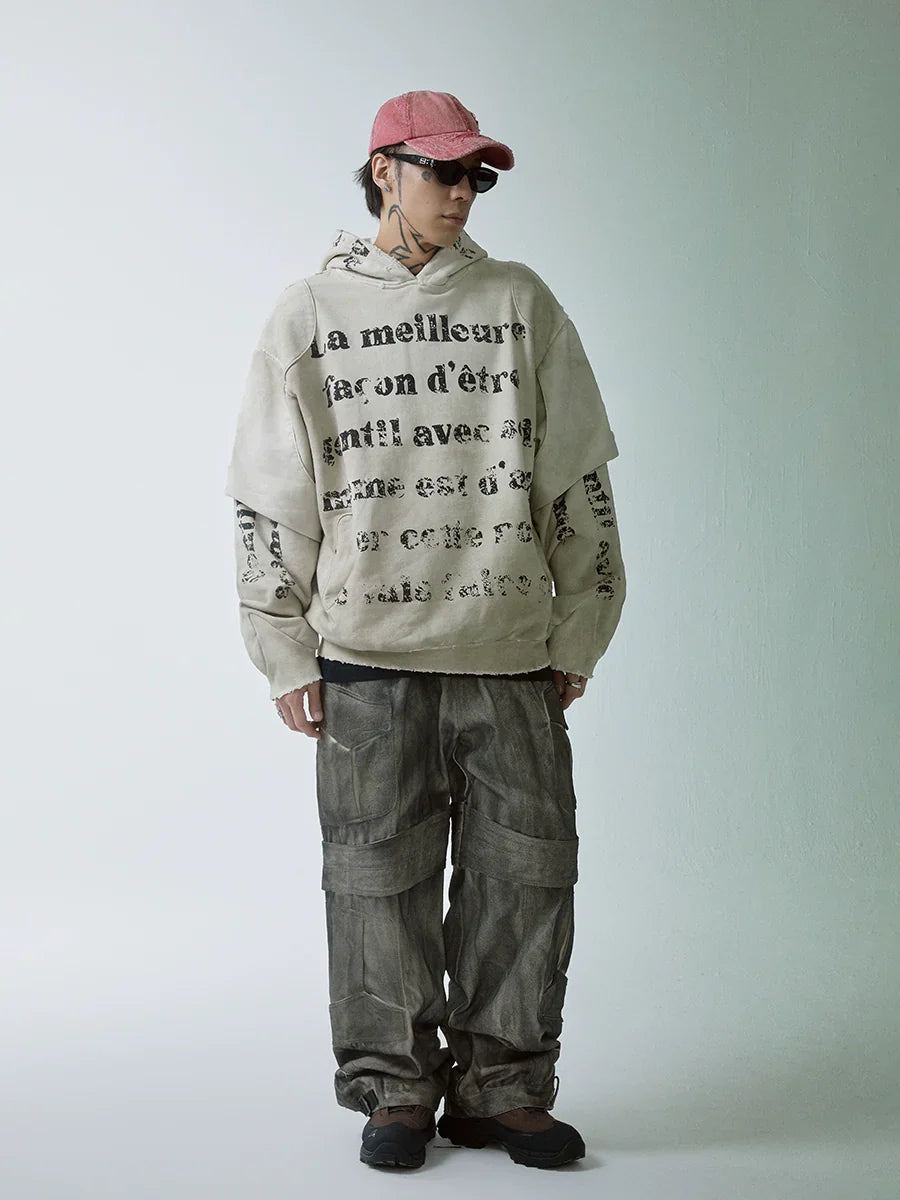 Double-Layered Heavyweight Mud-Dyed Graphic Oversize Hoodie