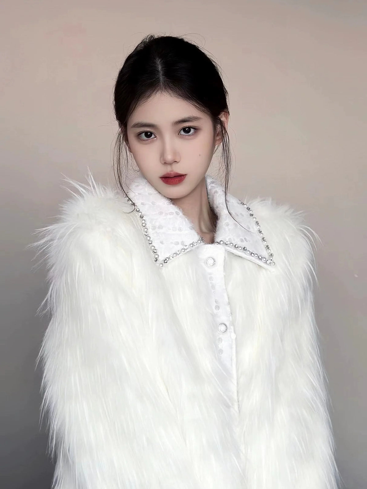 Eco Fur Warm Jacket & Short Skirt & Long Skirt Setup
