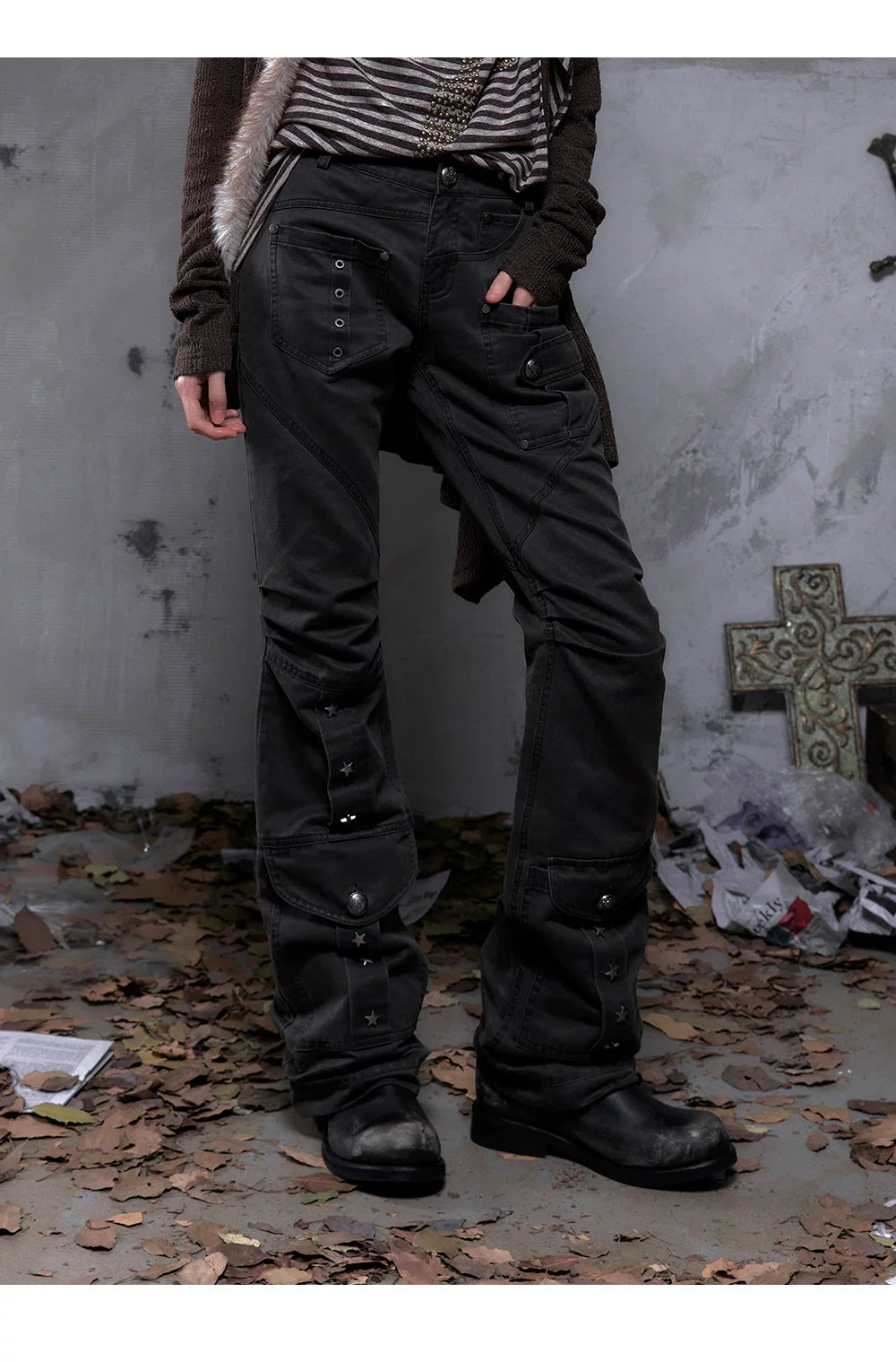 Wrinkle Washed Flare Suede Pants