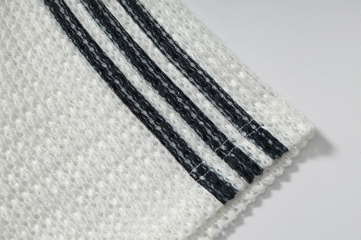 Stripe Number Print Short Sleeve Shirt