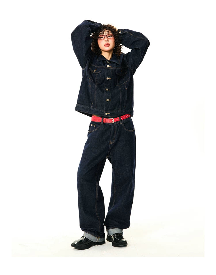 Button Oversize Denim Jacket & Wide Leg Denim Jeans Setup