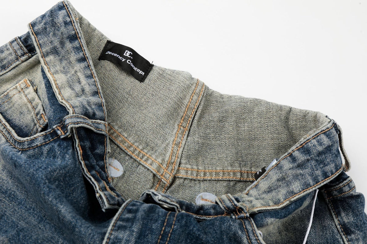 Washed Whiskers Lightning Wide Leg Denim Jeans