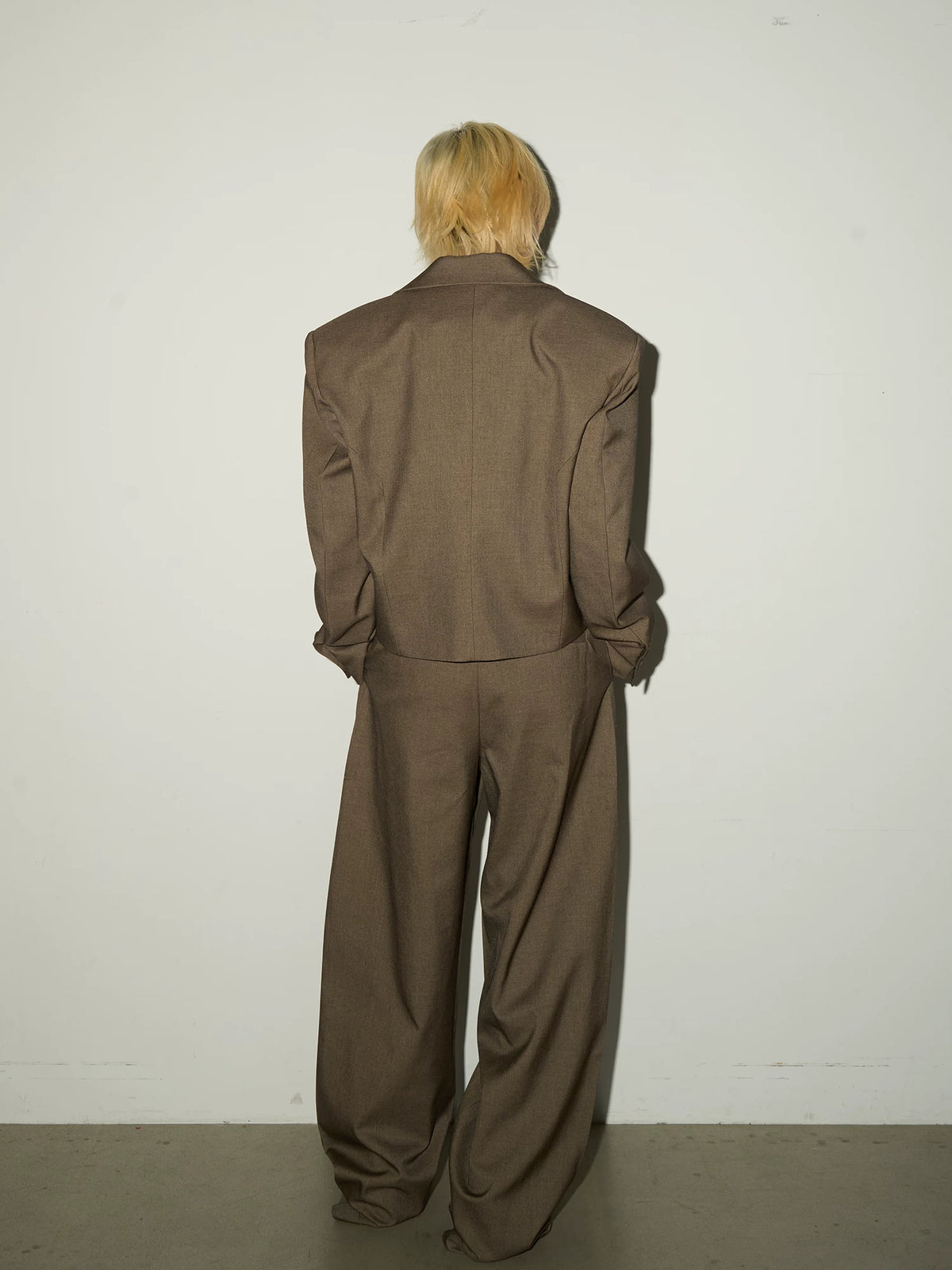 Shoulder-Pad Button Tailored Jacket & Wide Leg Trousers Setup