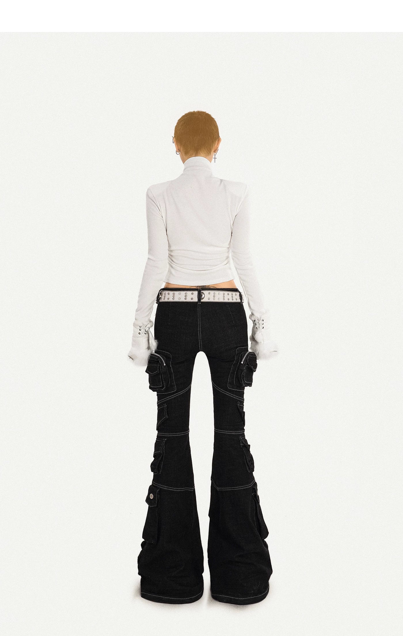Utility Multi-Pocket Flare Cargo Denim Jeans