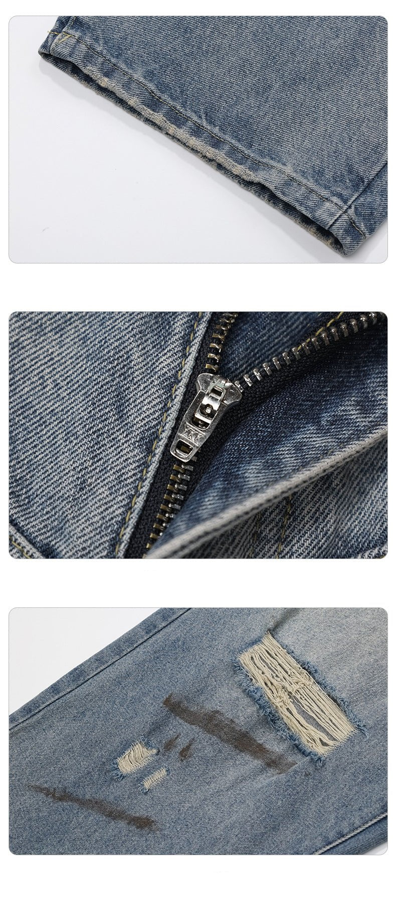 Reverse Design Retro Washed Ripped Jeans