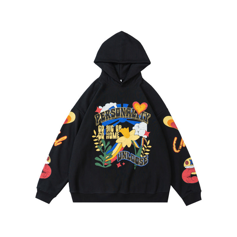 Sweat à capuche doublé polaire à imprimé floral craquelé
