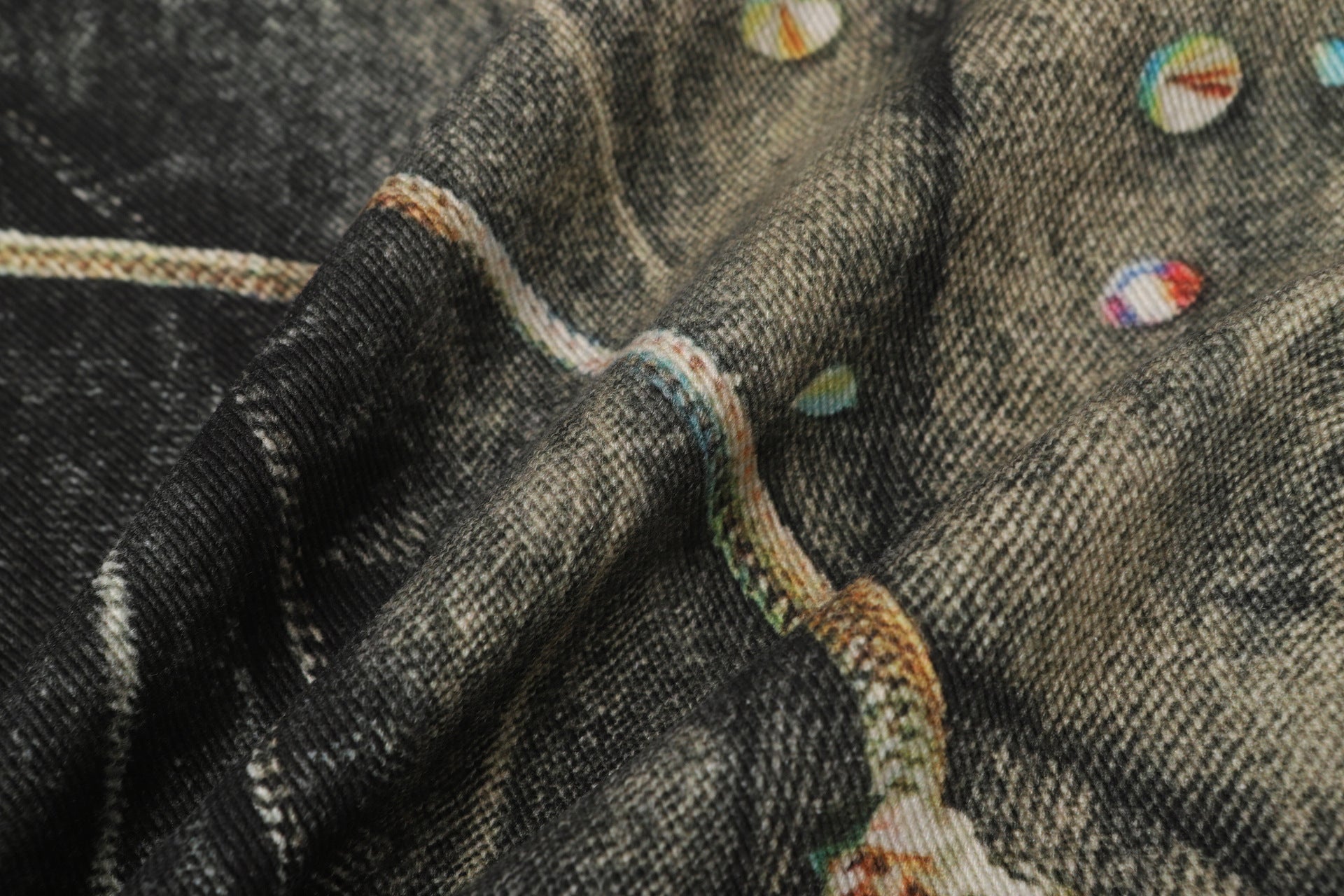 Chain Paint  3D Print Washed Wide Leg Denim Jeans