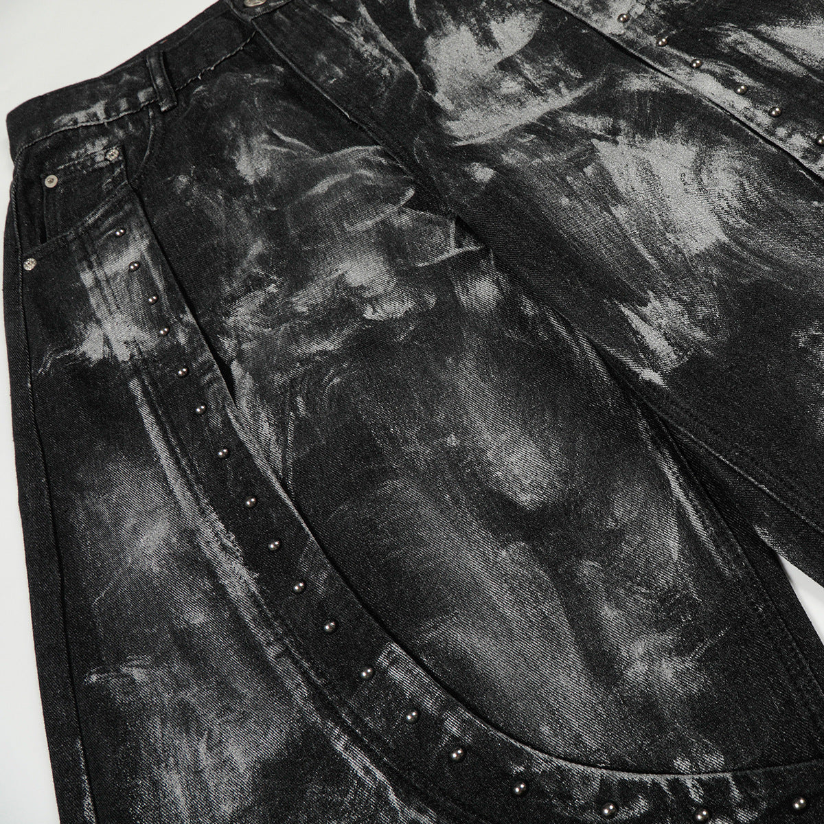 Paint Studs Curved Denim Jeans