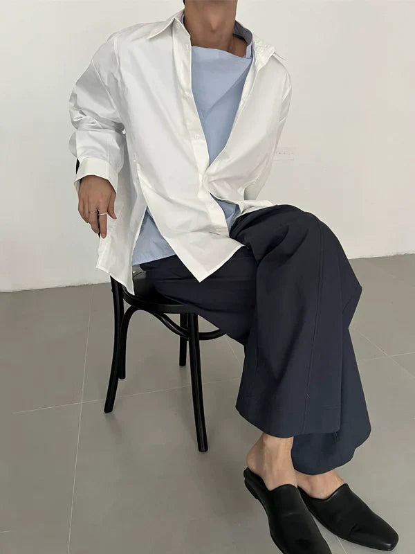 Adjustable Waist High Slit Long Sleeve Shirt