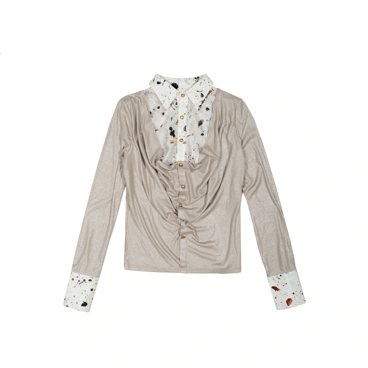 V-Neck Fake Layered Patchwork Long Sleeve Shirt