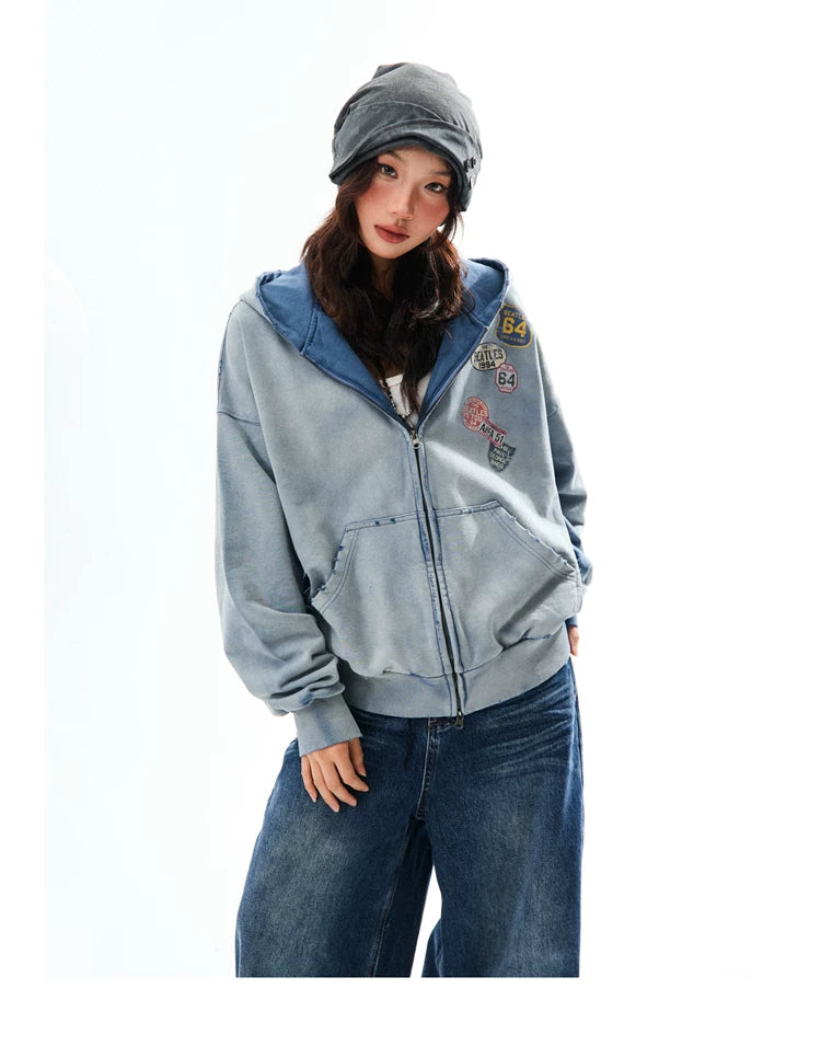 Washed Oversize Zip-Up Hoodie
