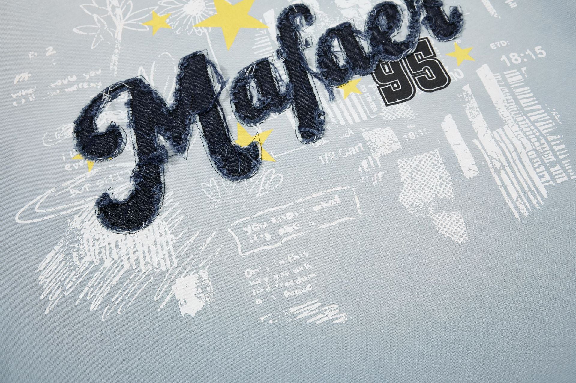 Star Applique Embroidery Washed Short Sleeve T-Shirt