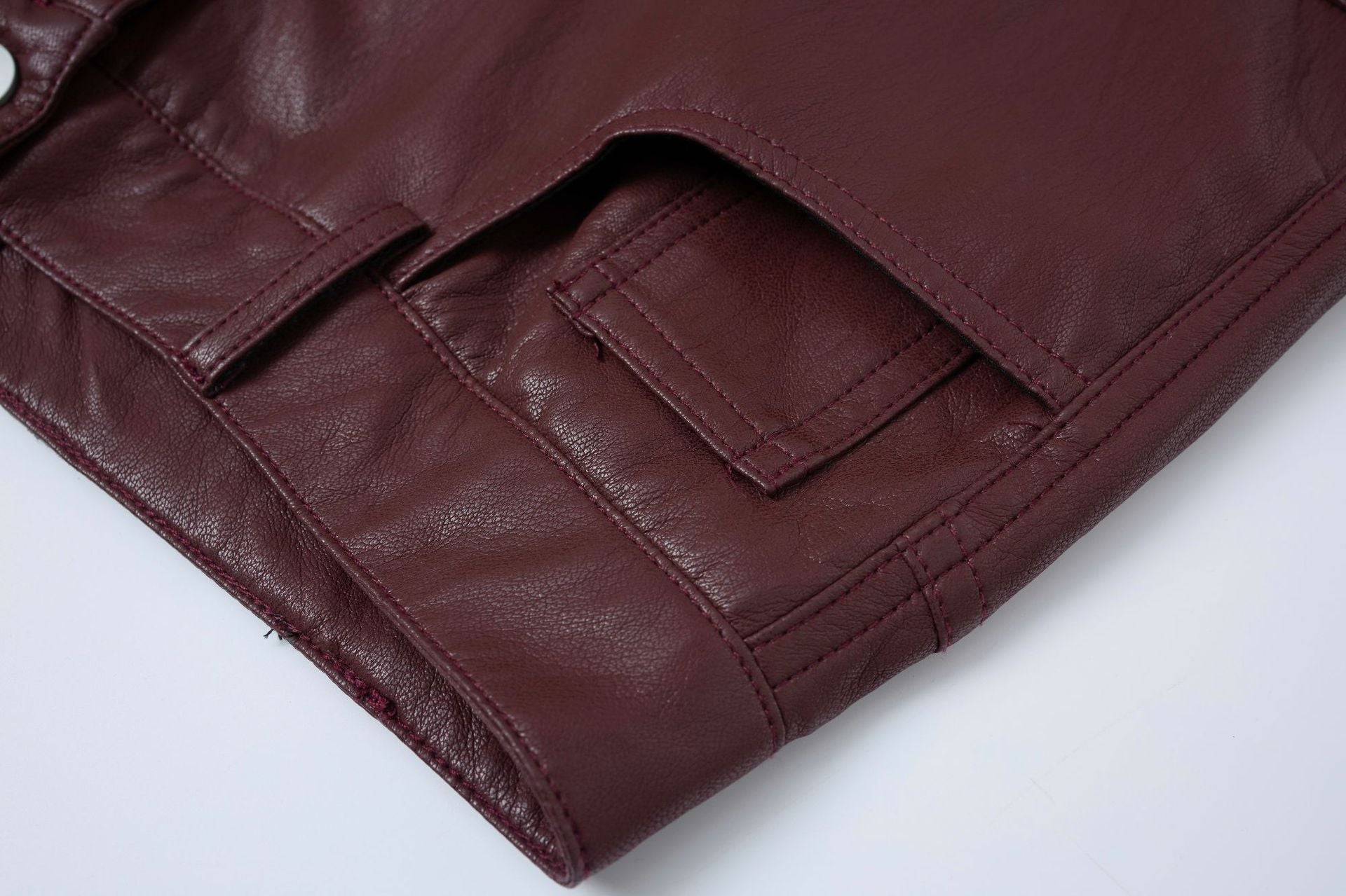 PU Leather Pocket Cropped Wide Leg Cargo Hahf Pants