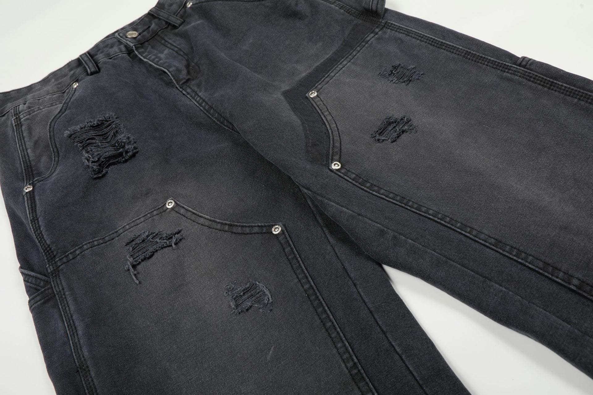 Washed Damage Wide Leg Denim Jeans