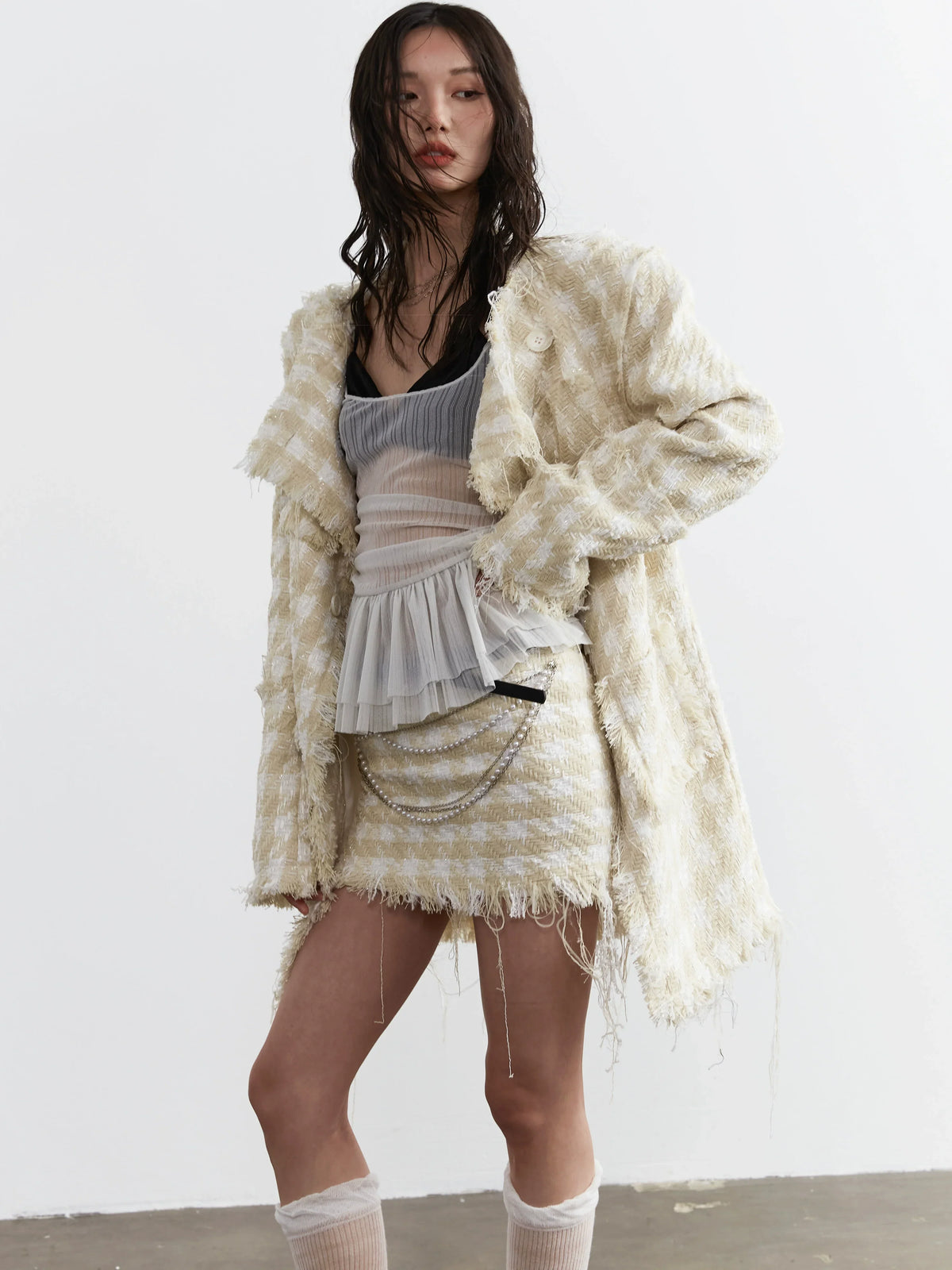 Hairy Edge Plaid Pattern Short Skirt