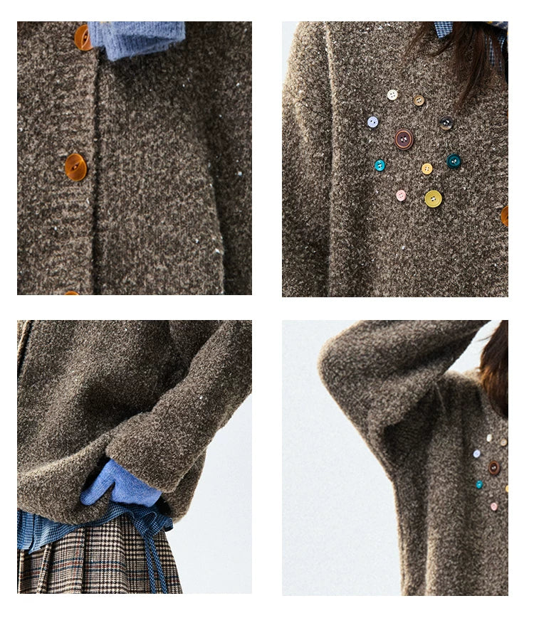 Crew Neck Button-Up Knit Cardigan