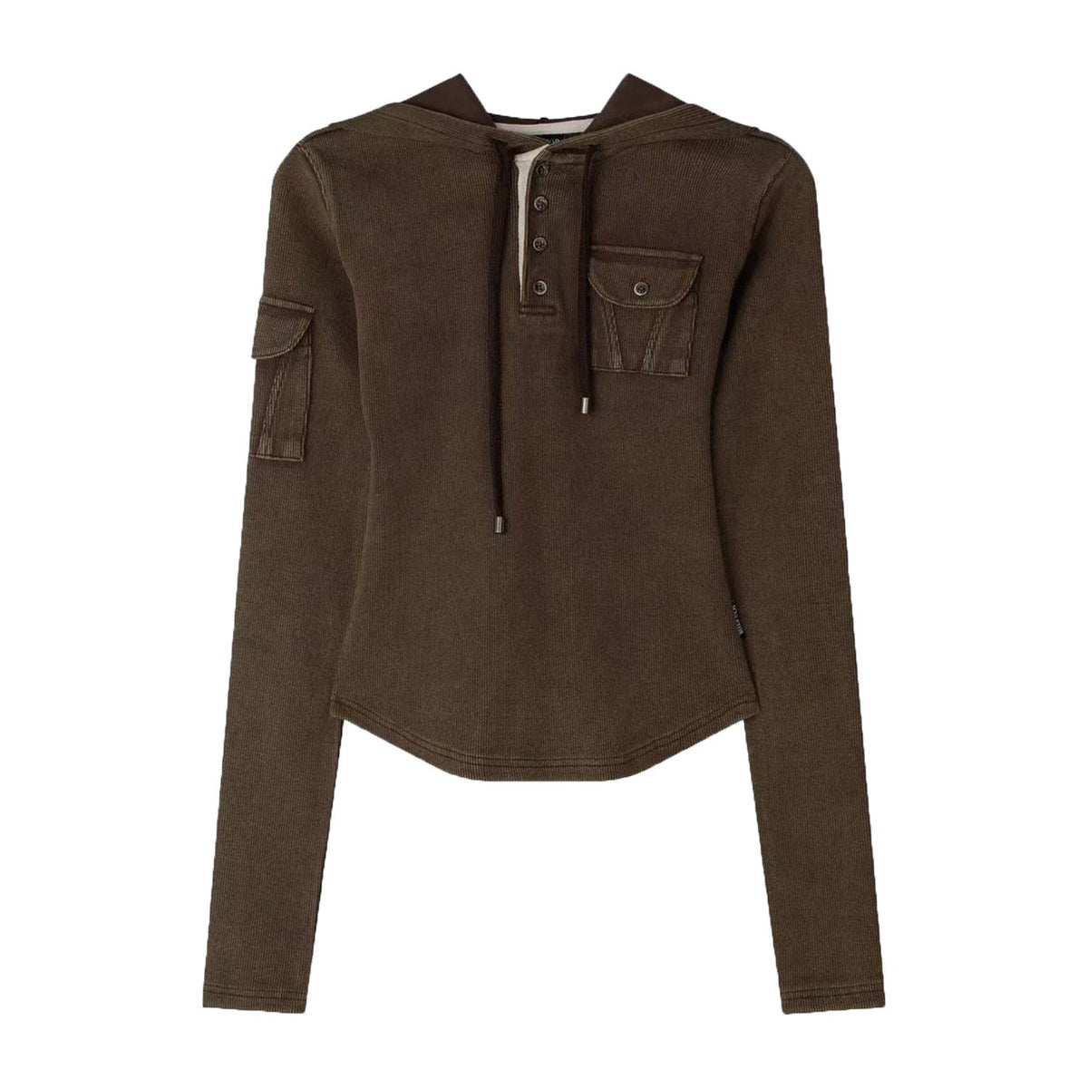 Multi-Pocket Button Knit Hoodie