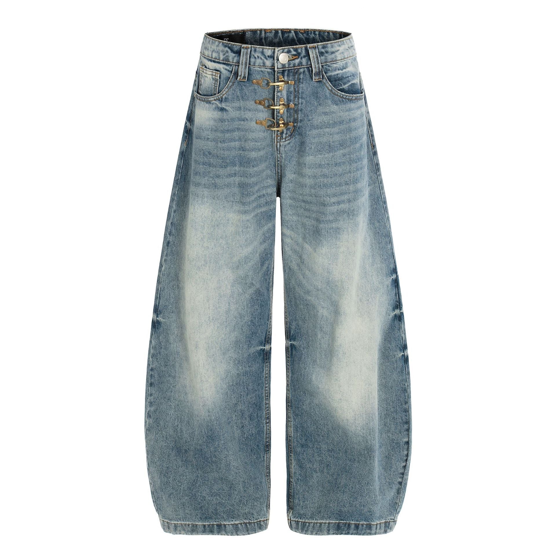Washed Whisker Curved Denim Jeans