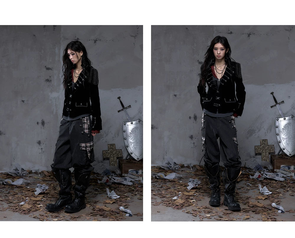 Panel Design Multi-Pocket Tapered Pants