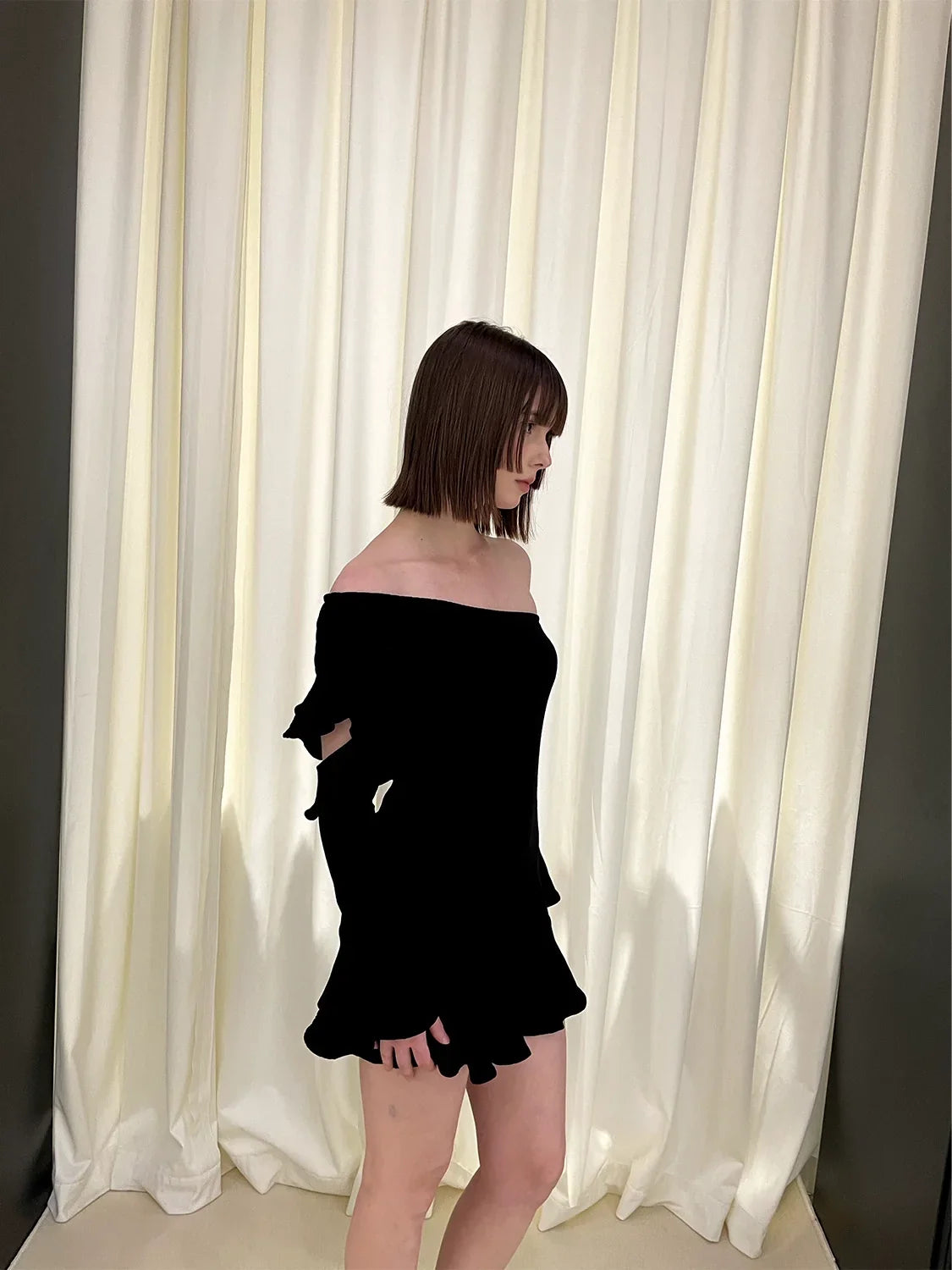Irregular Ruffle Off Shoulder Lace Dress