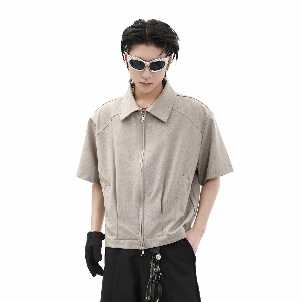 Double Zipper Short Sleeve Shirt Jacket