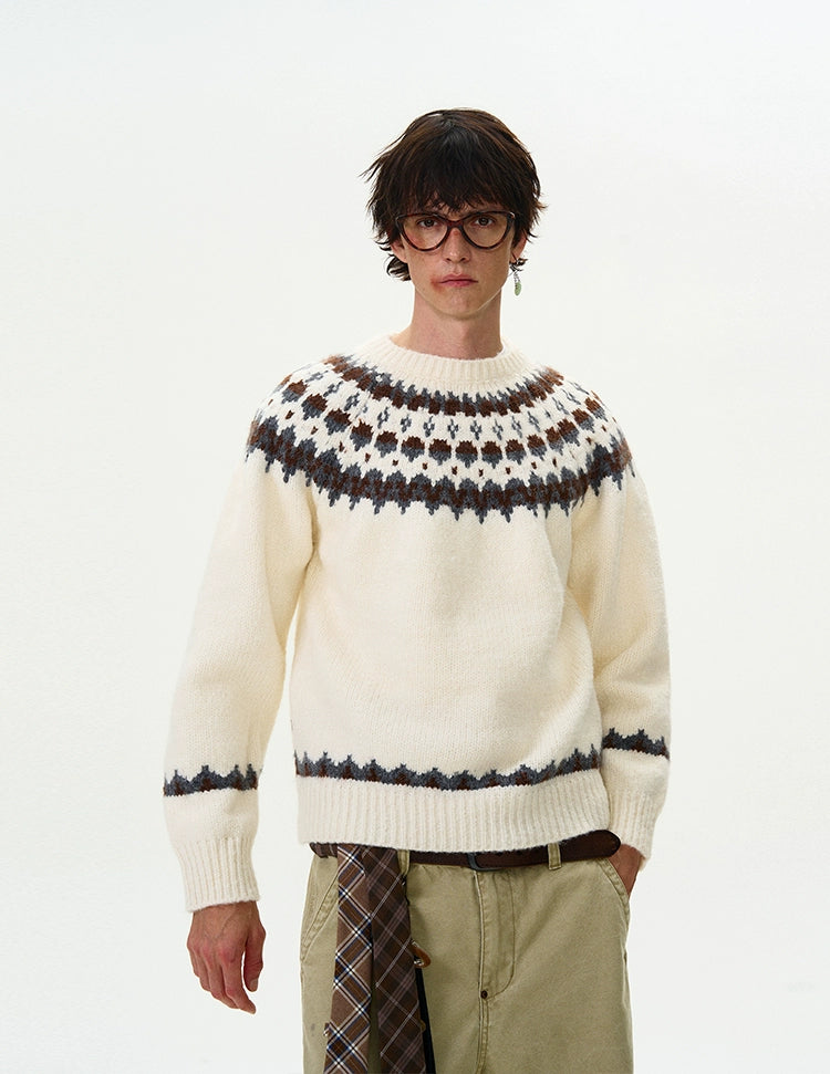 Suéter vintage de cuello redondo en jacquard