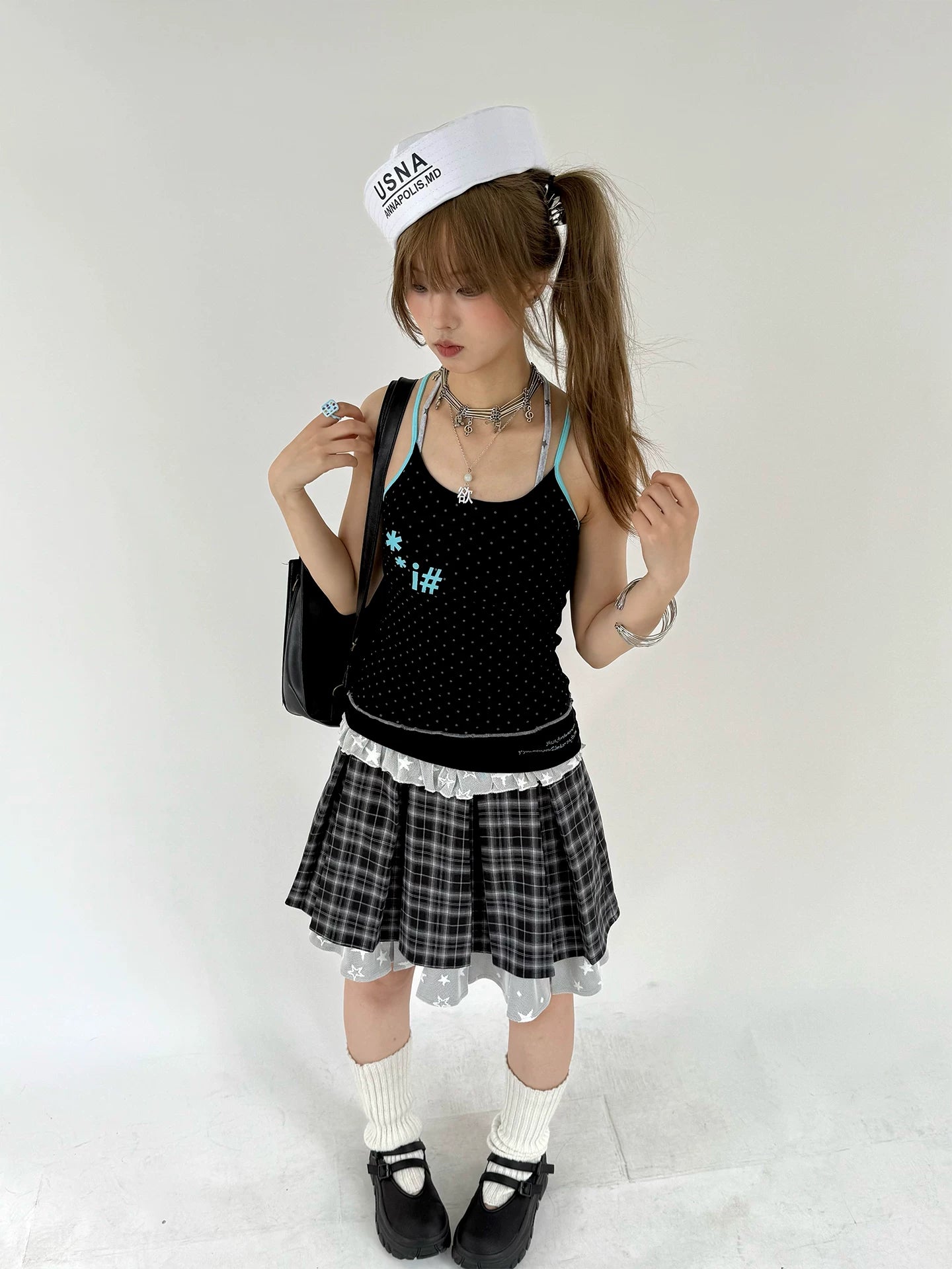 Plaid Lace Layered Star A-Line Short Skirt
