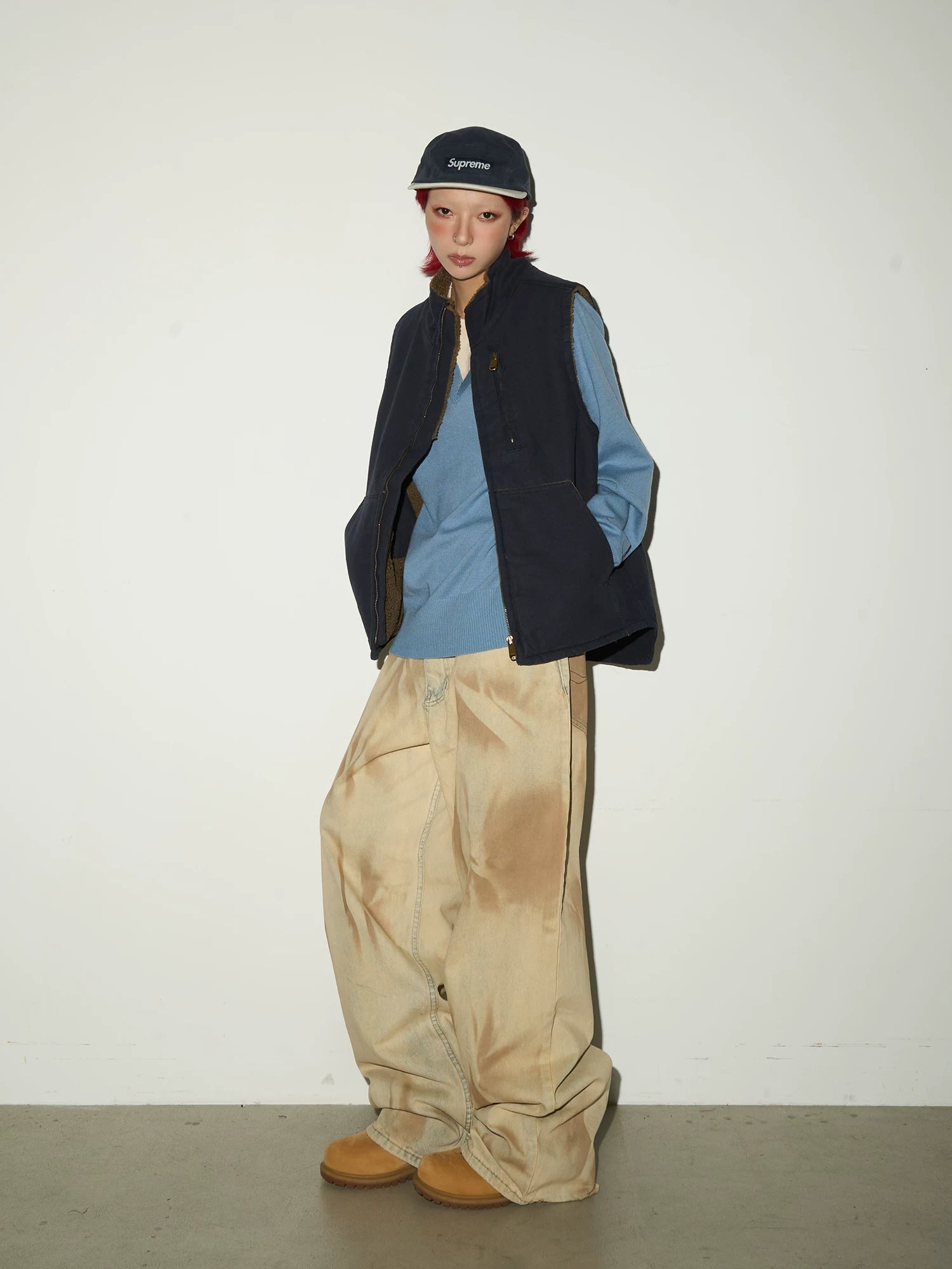 Tie-Dye Washed Damage Wide Leg Denim Jeans