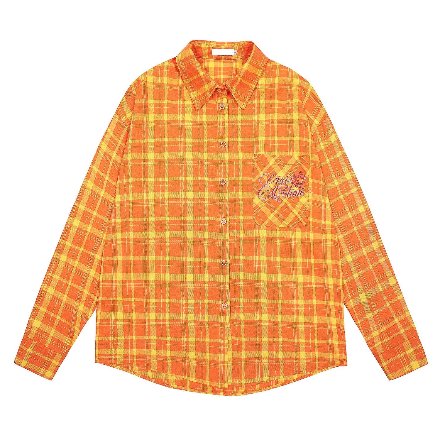 Plaid Embroidery Print Oversize Long Sleeve Shirt