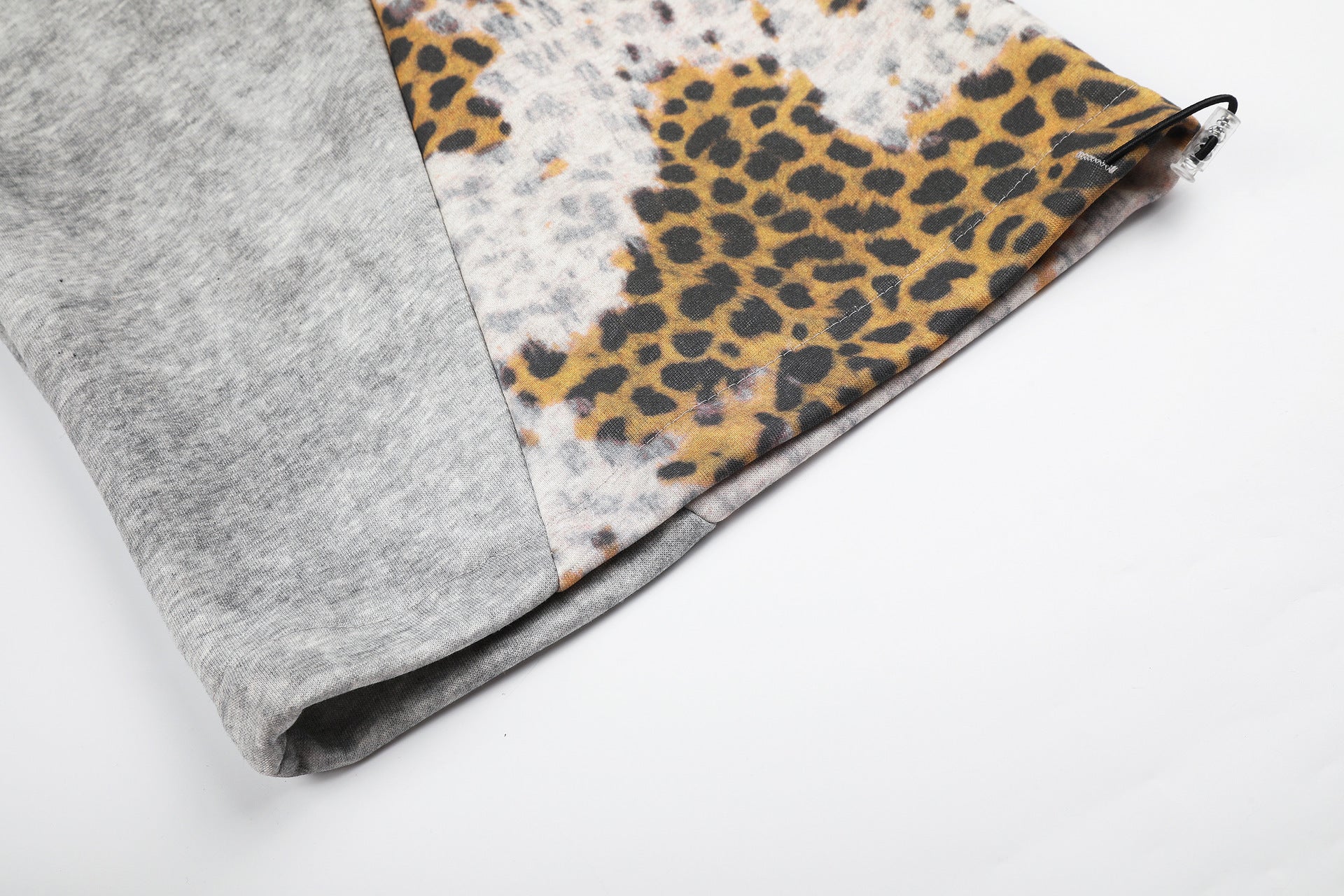 Leopard Print Curved Studs Wide Leg Sweatpants