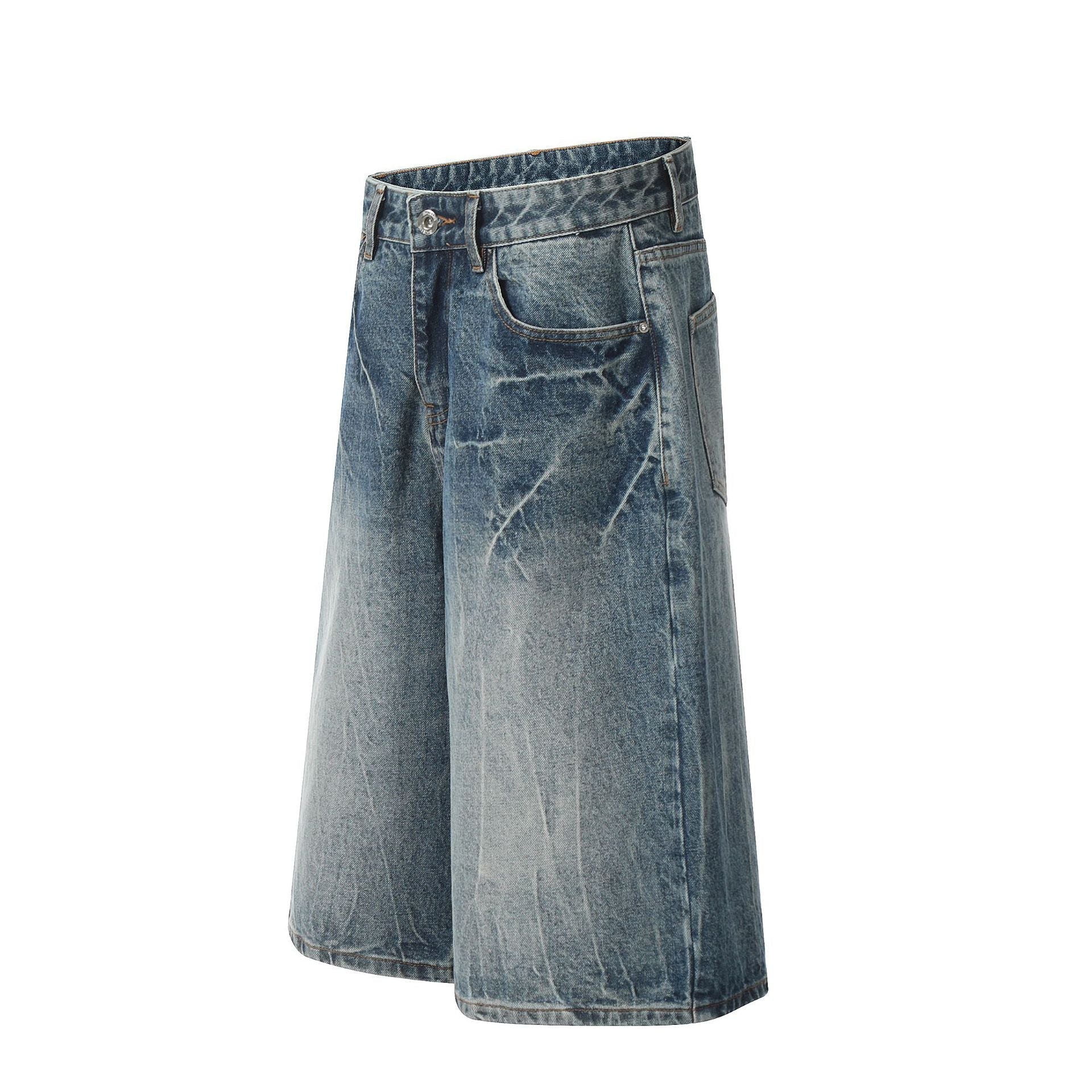 Washed Wide Leg Denim Jort