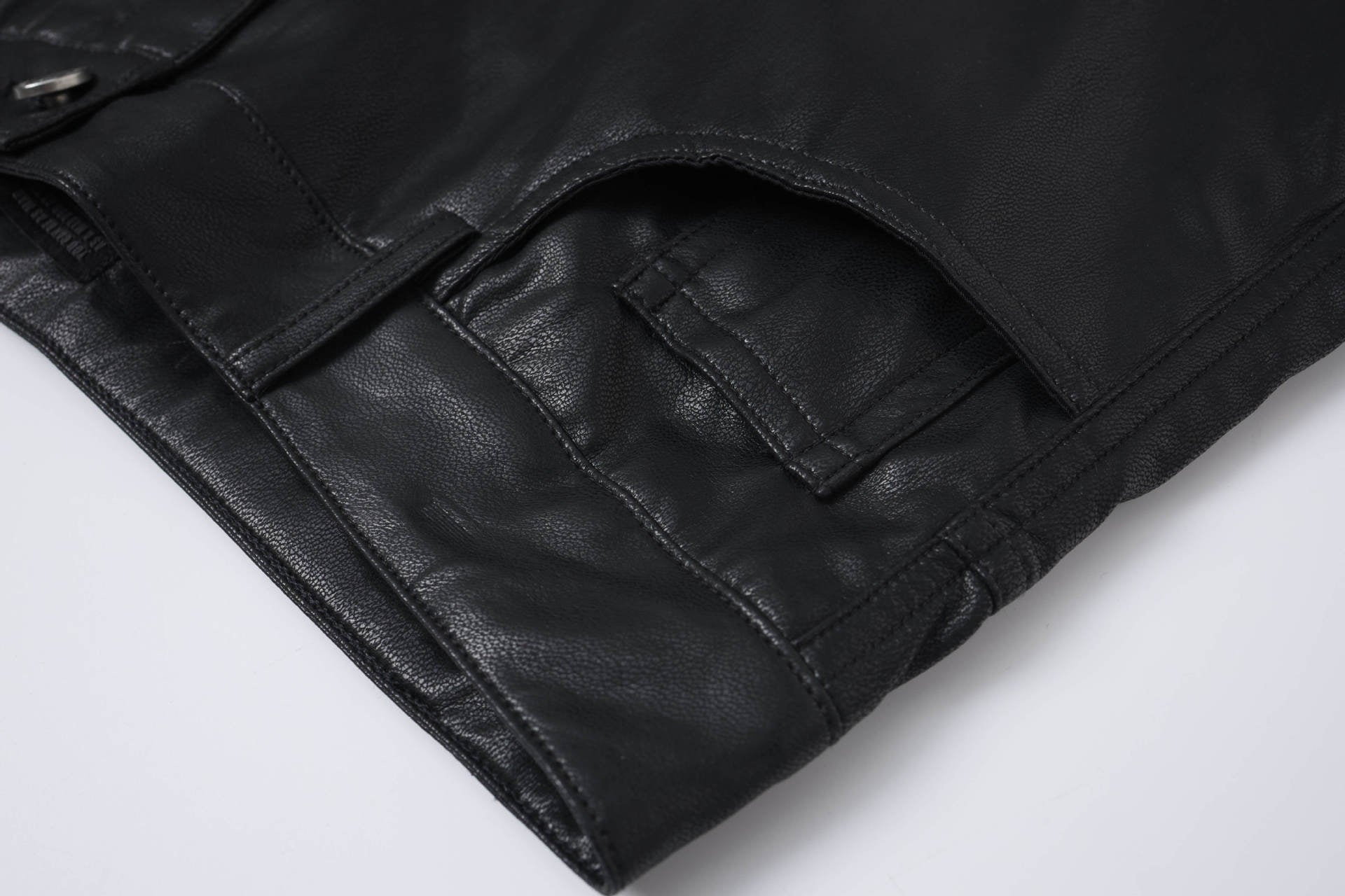 PU Leather Pocket Cropped Wide Leg Cargo Hahf Pants